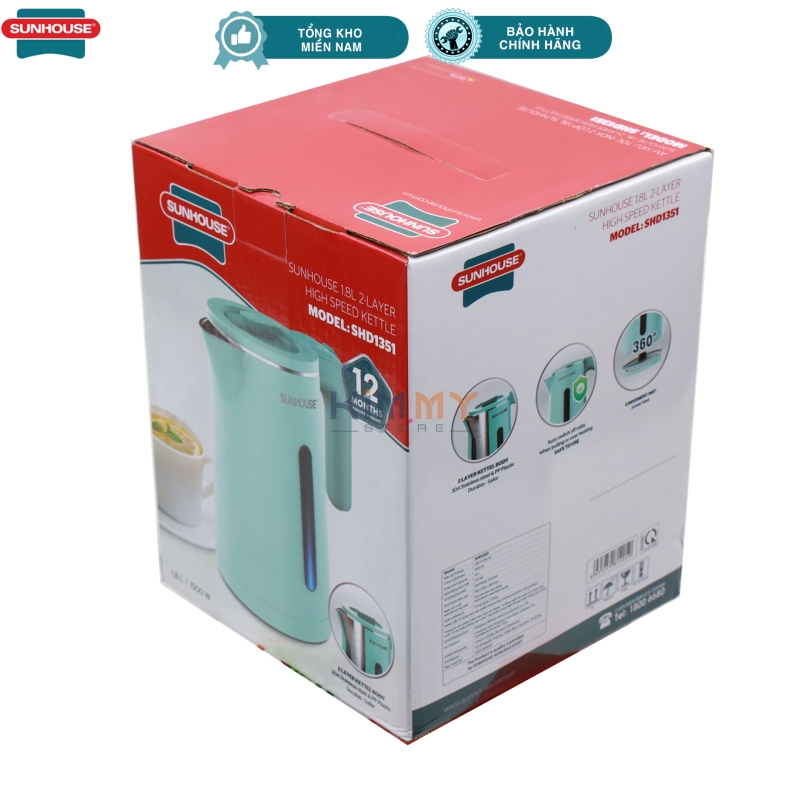 Ấm đun siêu tốc 2 lớp Sunhouse SHD1351 Dung tích 1.8L